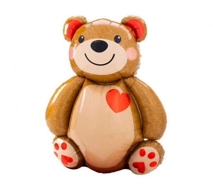 Fóliový balonek medvídek se srdíčkem sedící postavička
