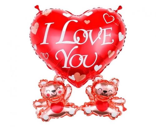 Levně Fóliový balonek srdce I Love You s medvídky – 48 cm