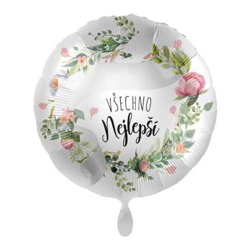 Levně Fóliový balonek Všechno nejlepší s květinovým věncem – personalizace 43 cm