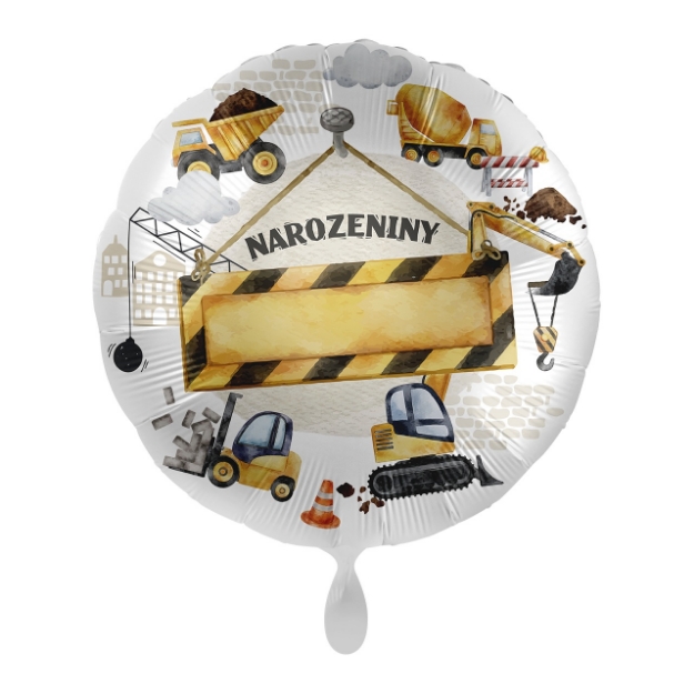 Fóliový narozeninový balonek se stavebními stroji s možností personalizace 43 cm