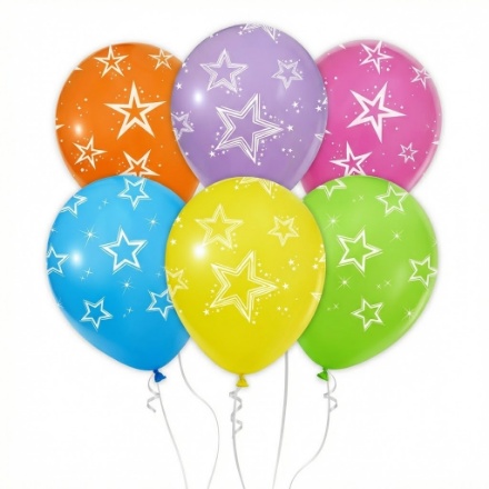 Latexové balonky s potiskem hvězd 30 cm, mix barev, balení 6 ks