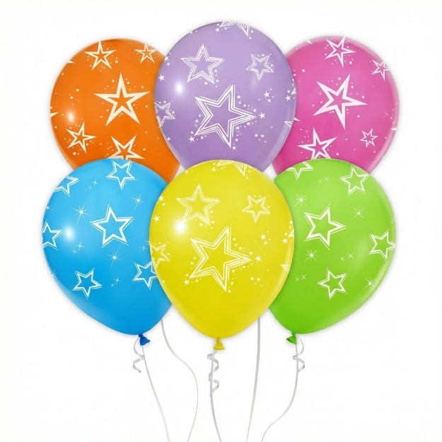 Latexové balonky s potiskem hvězd 30 cm, mix barev, balení 6 ks
