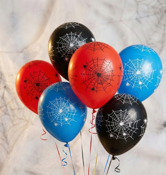 Latexové balonky s potiskem pavouků a pavučin Spider mix barev 30 cm/12", 6 ks