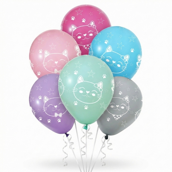 Latexové balonky s potiskem kočiček mix barev 30 cm/12", 6 ks