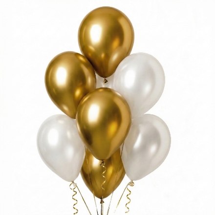 Balonkový buket zlaté chromové a bílé metalické balónky 30 cm, 7 ks