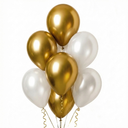 Levně Balonkový buket bílo-zlatý – 7 ks, 30 cm