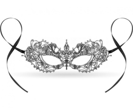 Karnevalová škraboška ve stříbrném krajkovém designu s černými stuhami