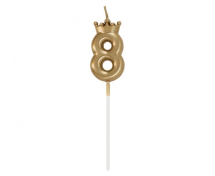 Dortová svíčka číslo 8 s korunkou ve zlaté barvě