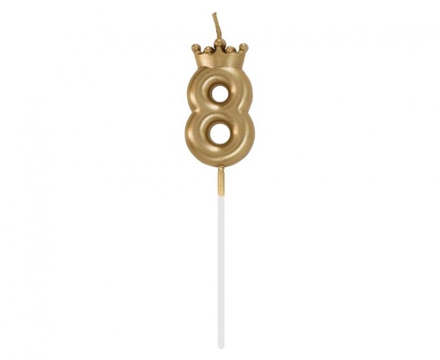 Dortová svíčka číslo 8 s korunkou ve zlaté barvě