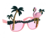 Růžové party brýle s plameňákem a palmami – boční pohled