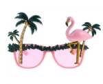 Růžové party brýle s plameňákem a palmami – pohled zepředu