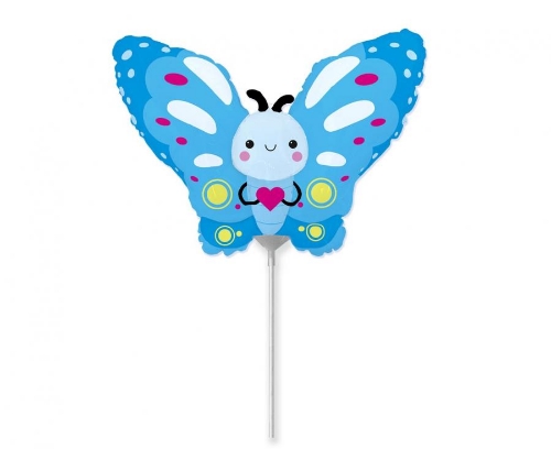 Levně Mini balónek na tyčku motýlek modrý - 35 cm