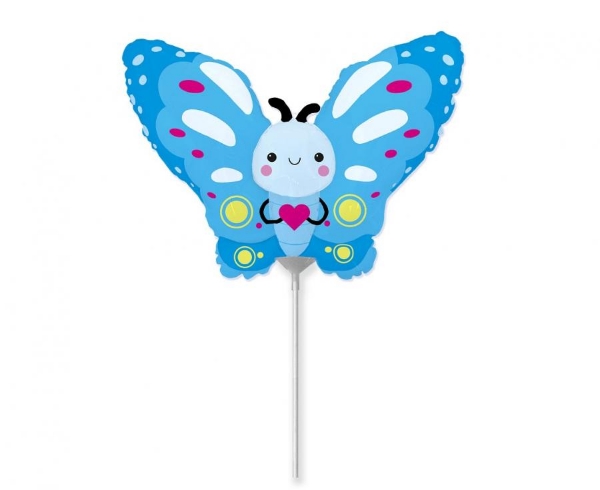 Mini balónek na tyčku motýlek modrý - 35 cm