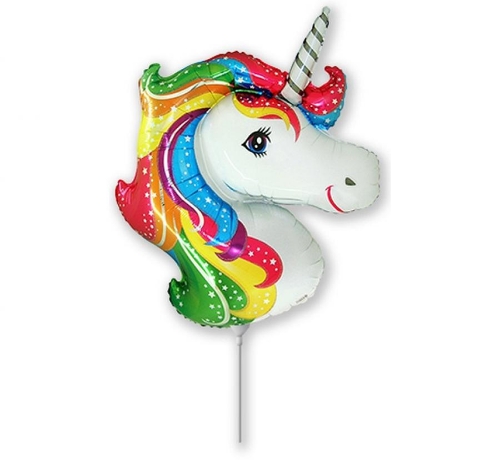 Levně Mini balónek na tyčku duhový jednorožec - 35 cm
