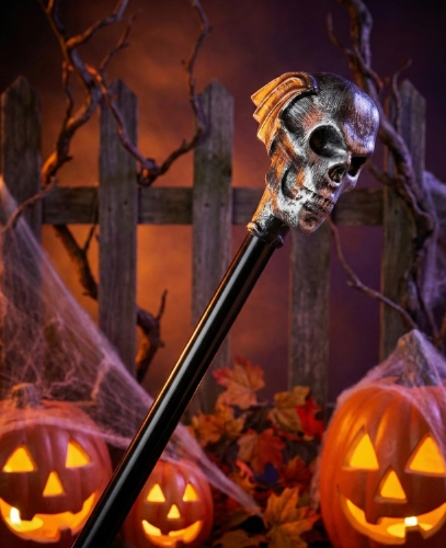 Levně Hůl s lebkou stříbrná – 107 cm