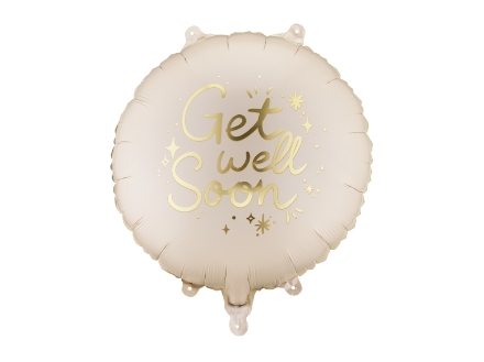 Fóliový balonek Get Well Soon v krémové barvě se zlatým potiskem