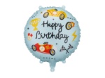 Fóliový balonek Happy Birthday závodní auta 35 × 35 cm – produktová fotografie