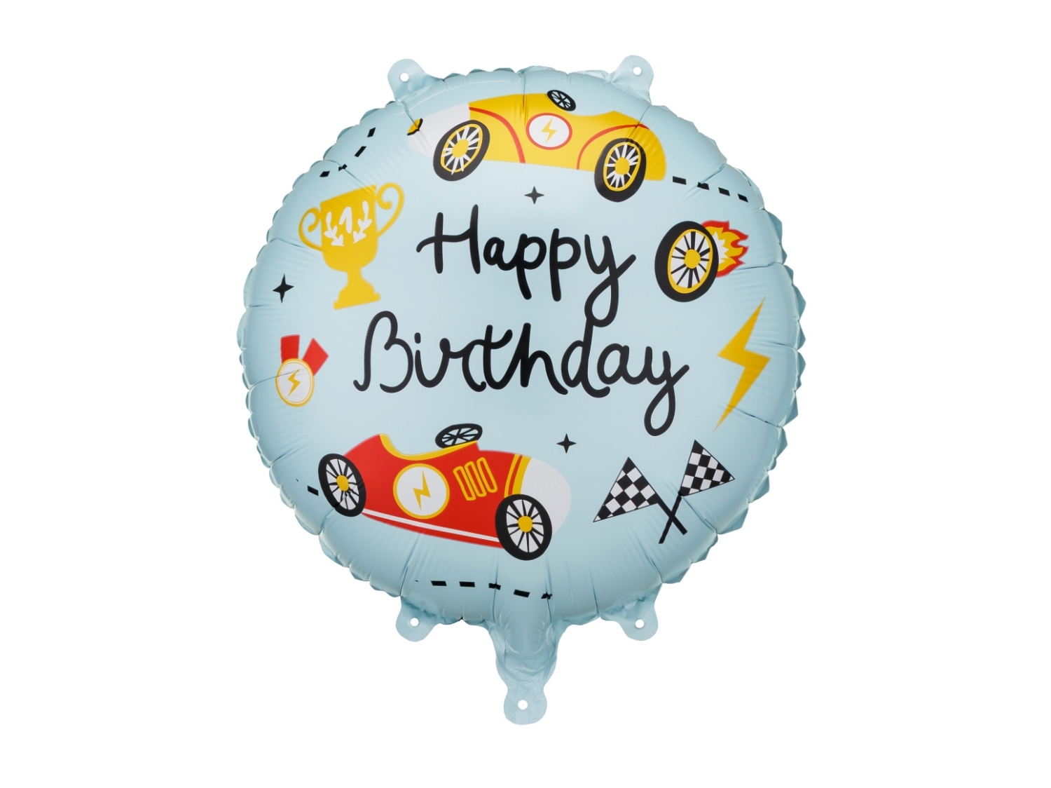 Levně Fóliový balonek Happy Birthday závodní auta – 35 × 35 cm