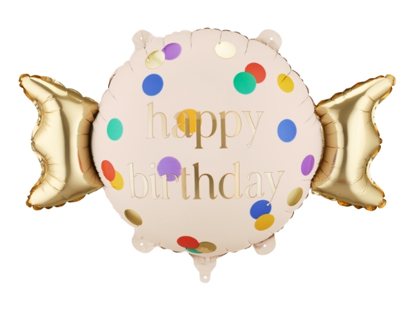 Fóliový balonek bonbon Happy Birthday – 61 × 37 cm