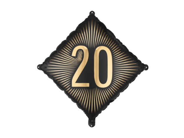 Fóliový balonek číslo 20 černozlatý 46 × 46 cm – produktová fotografie
