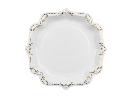Dekorativní papírové talíře bílé se zlatým ornamentem 26 cm