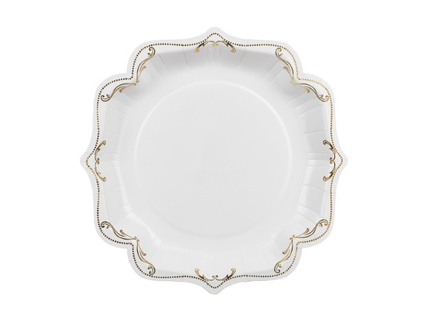 Dekorativní papírové talíře bílé se zlatým ornamentem 26 cm