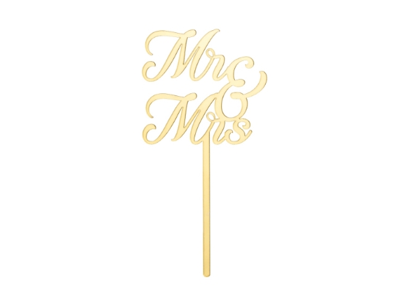 Dortový topper Mr a Mrs zlatý, 16,5 cm