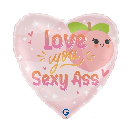 Růžový fóliový balonek srdce Love You Sexy Ass jako dekorace na valentýnskou oslavu