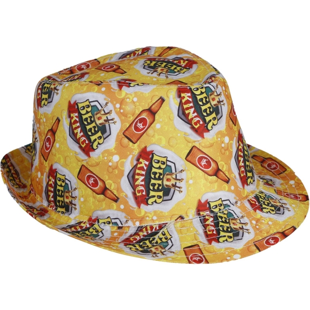 Klobouk Beer King pro dospělé s pivním motivem na bílém pozadí