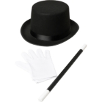 Dětský kouzelnický set s černým kloboukem, hůlkou a bílými rukavicemi