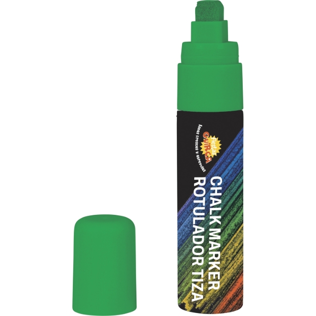 Zelený popisovač s tekutou křídou na tabuli