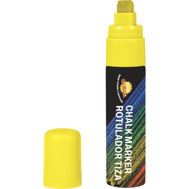 Žlutý popisovač s tekutou křídou na tabuli