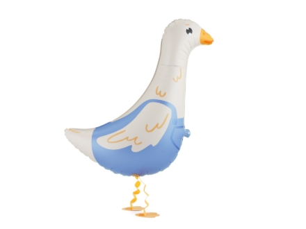 Fóliový balonek husa chodící 69 cm krémová s modrými kalhotkami
