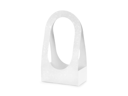 Bílá krabička na květiny s perleťovým vzorem větviček na bílém pozadí