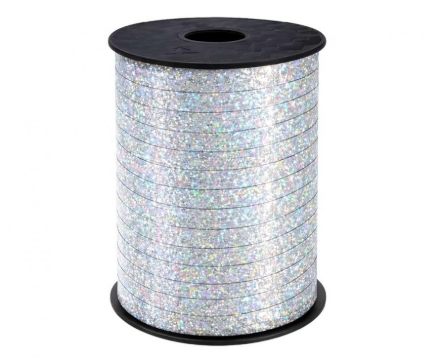 Holografická stříbrná vázací stuha na roli 458 m detail produktu
