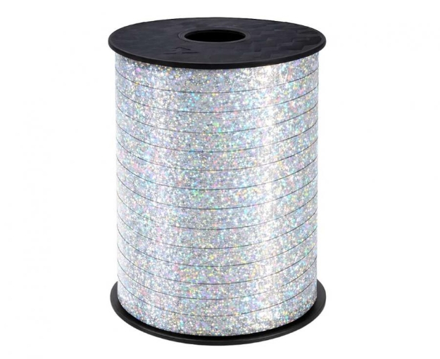 Holografická stříbrná vázací stuha na roli 458 m detail produktu