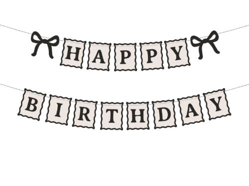 Girlanda Happy Birthday s mašlemi krémovo-černá 100 cm