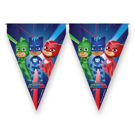 Vlaječková girlanda PJ Masks 3 m s hrdiny Catboy, Owlette a Gekko