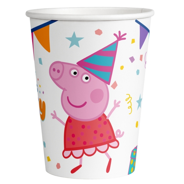 Papírové kelímky Peppa Pig 250 ml s motivem prasátka Peppy, balení 8 ks
