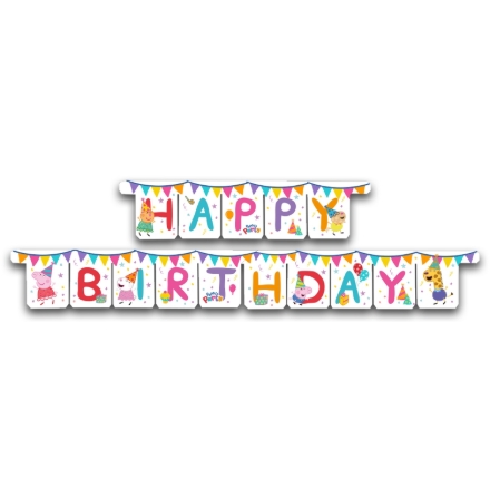 Girlanda Happy Birthday Peppa Pig s barevnými vlaječkami a motivem Peppy
