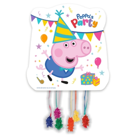 Piñata Peppa Pig s barevnými stužkami pro dětskou narozeninovou party