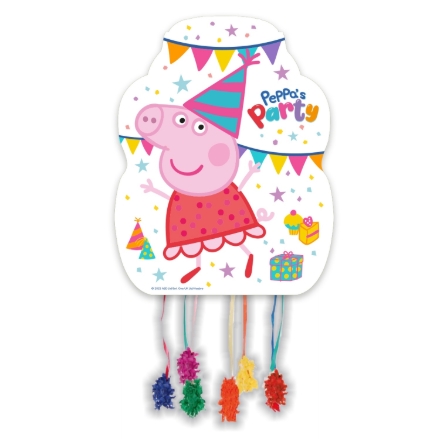 Piñata Peppa Pig s barevnými stužkami na dětskou narozeninovou party