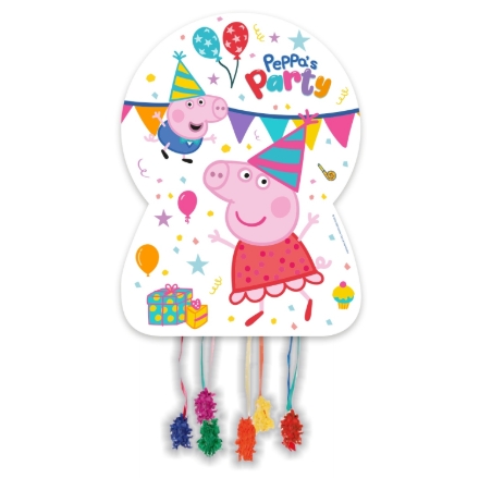 Velká piñata Peppa Pig s barevnými stužkami na dětskou narozeninovou party