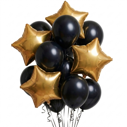 Balonkový buket černých balónků se zlatými hvězdami