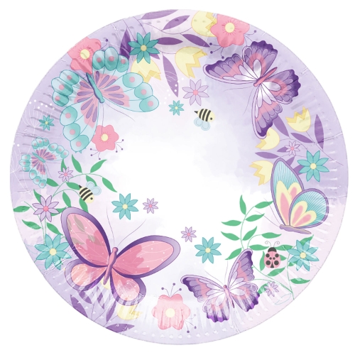 Papírové talíře Flutter Garden  motýlci 23 cm – 8 ks