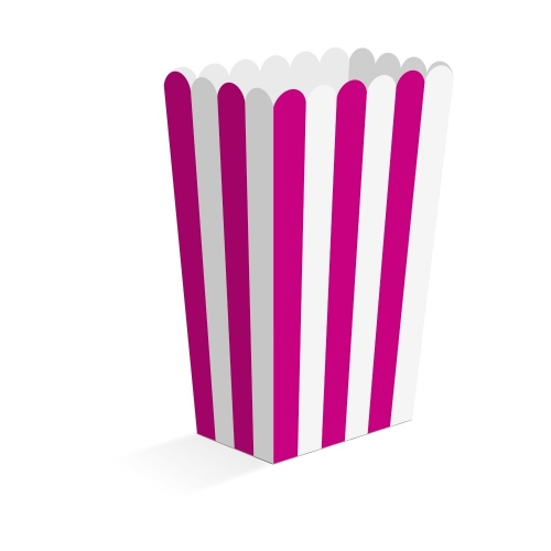 Levně Papírové krabičky na popcorn pruhované tmavě růžová 13,5 cm – 8 ks