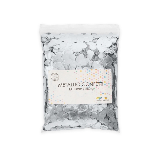 Levně Metalické konfety kolečka stříbrné 10 mm – 250 g