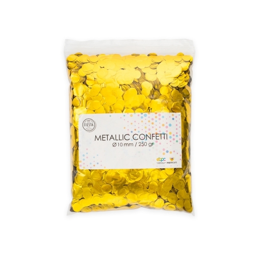 Levně Metalické konfety kolečka zlaté 10 mm – 250 g