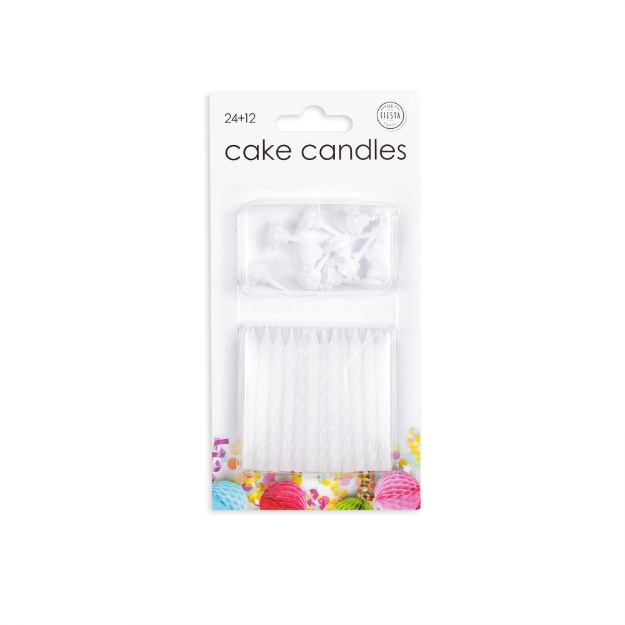 Obrázok z Tortové sviečky biele 24 ks + 12 držiakov