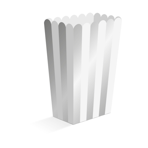 Levně Papírové krabičky na popcorn pruhované stříbrné 6,3 x 4,4 x 13,5 cm – 8 ks